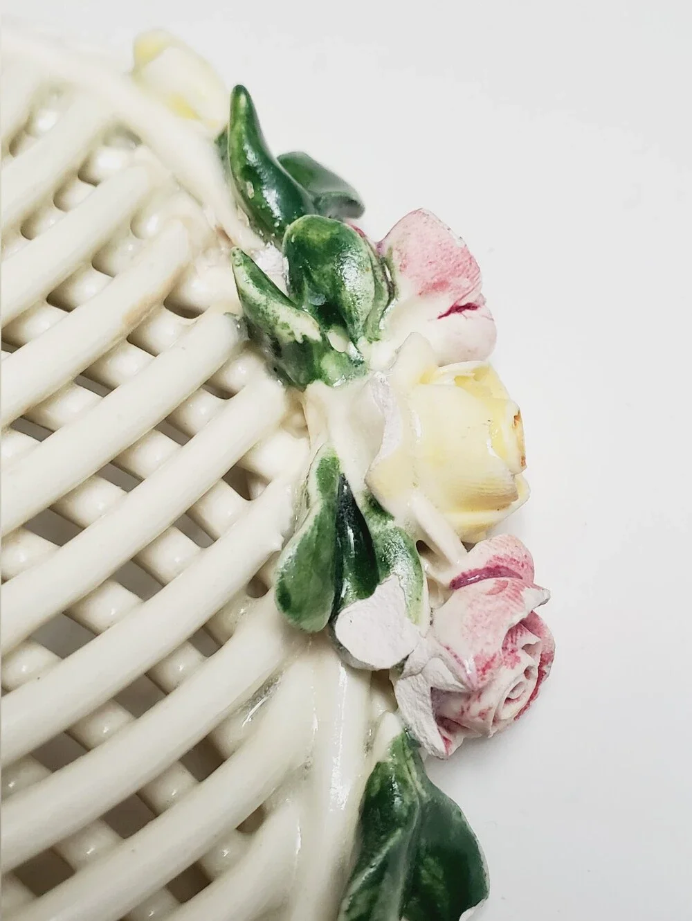 Vintage Italian Ceramic Floral Lattice Cottagecore Basket
